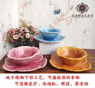 装 出口优品Certified3D立体浮雕陶瓷餐盘田园欧式 饰挂盘花朵饭碗