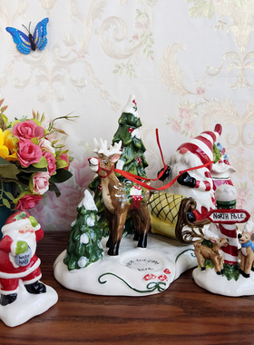 Blue sky陶瓷圣诞老人摆件布鲁瓷圣诞小鹿摆件欧式家居节日装饰品