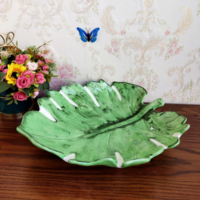 方亚陶瓷装饰品民宿点心托盘客厅茶几餐桌大果盘热带芭蕉叶水果碗