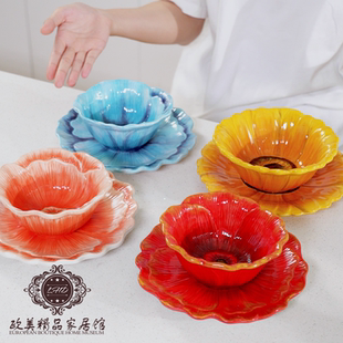 包邮 美国品牌Certified手绘陶瓷花朵碗釉下彩果盘太阳花碗西餐盘