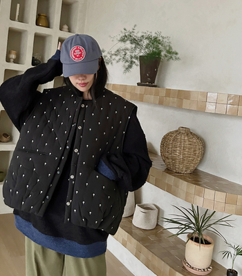 韩国常规圆领刺绣棉服