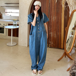 女连体裤 SYLP穗伊 休闲长裤 可穿牛仔连身短袖 舒适水洗牛仔布四季
