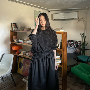 SYLP穗伊 像素设计点状印花点点T恤宽松棉质长袖女中长款上衣新
