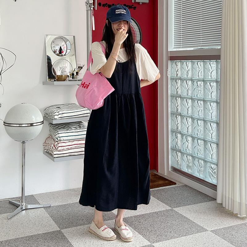 SYLP穗伊 简约无袖 亚麻棉连衣裙凉爽舒适可叠搭无袖吊带背带长裙