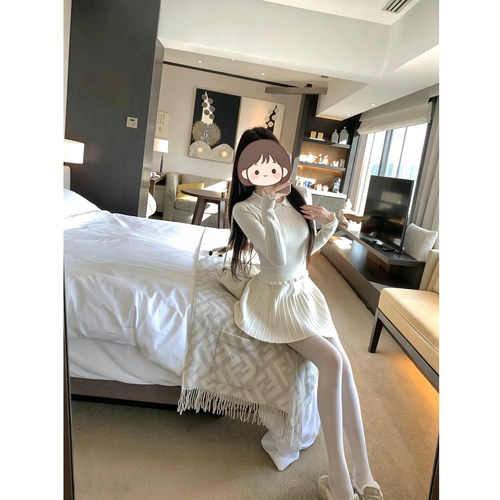 水白女 少女套装2.0 娃娃领针织衫女冬季A字百褶裙韩系纯欲套装