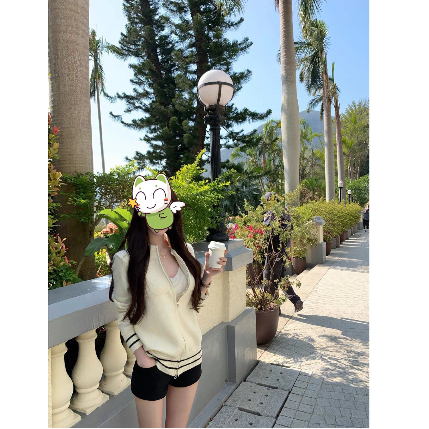 KPMOASHO 松弛veib 翻领外套女秋季气质显瘦提花撞色针织毛衣开衫