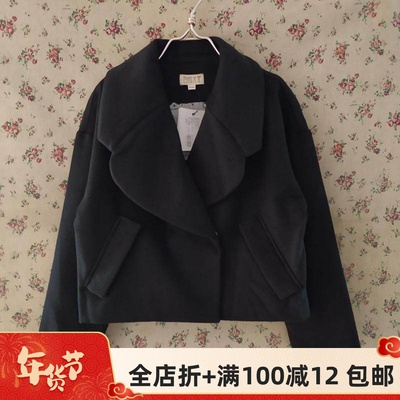 自然元素正品黑色毛呢外套大衣女