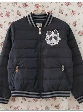 自然元素专柜正品秋冬上新 订珠熊猫黑色保暖鸭绒女薄羽绒服ARW07