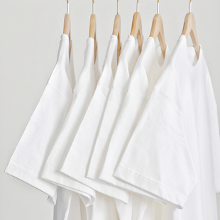 T恤纯色打底衫 短袖 咔叽圆宽松裁剪小领口男女款 日系重磅加厚美式