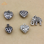 Wee blue heart silver pendant Jewelry Accessories DIY jewelry materials hollow silver elephant pendant ornament