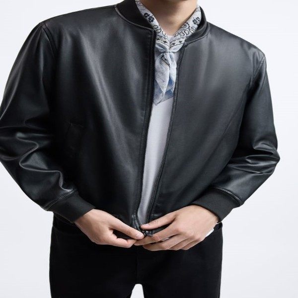 2024春款Z专柜正品代男装仿皮飞行员夹克外套皮衣3918420 800