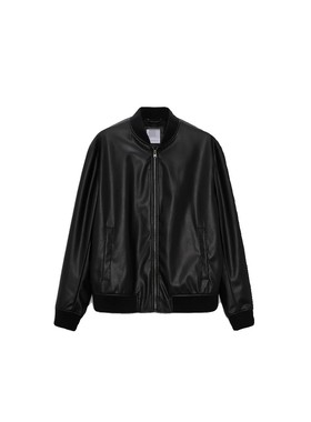 ZAr男装螺纹下摆PU皮飞行员皮衣夹克外套08281650800 8281/650