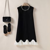 女装 小香风毛呢背心裙复古钉珠小黑裙A字显瘦连衣裙 2025秋冬新款