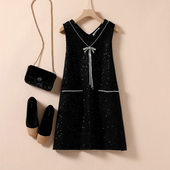 木木娜娜毛呢背心裙 女装 小香风镶钻A字显瘦连衣裙 2025秋冬新款