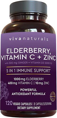 Elderberry, Vitamin C, Zinc, Vitamin D 5000 IU & Ginger Immu