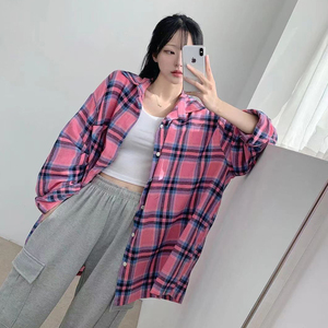 春装~情侣装长袖衬衫格子衬衣宽松格纹休闲薄外套 XZ815-C901P55图片