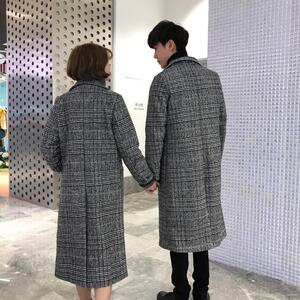 情侣装加棉加厚毛呢大衣中长款千鸟格子风衣男女呢子外套DY01P120图片