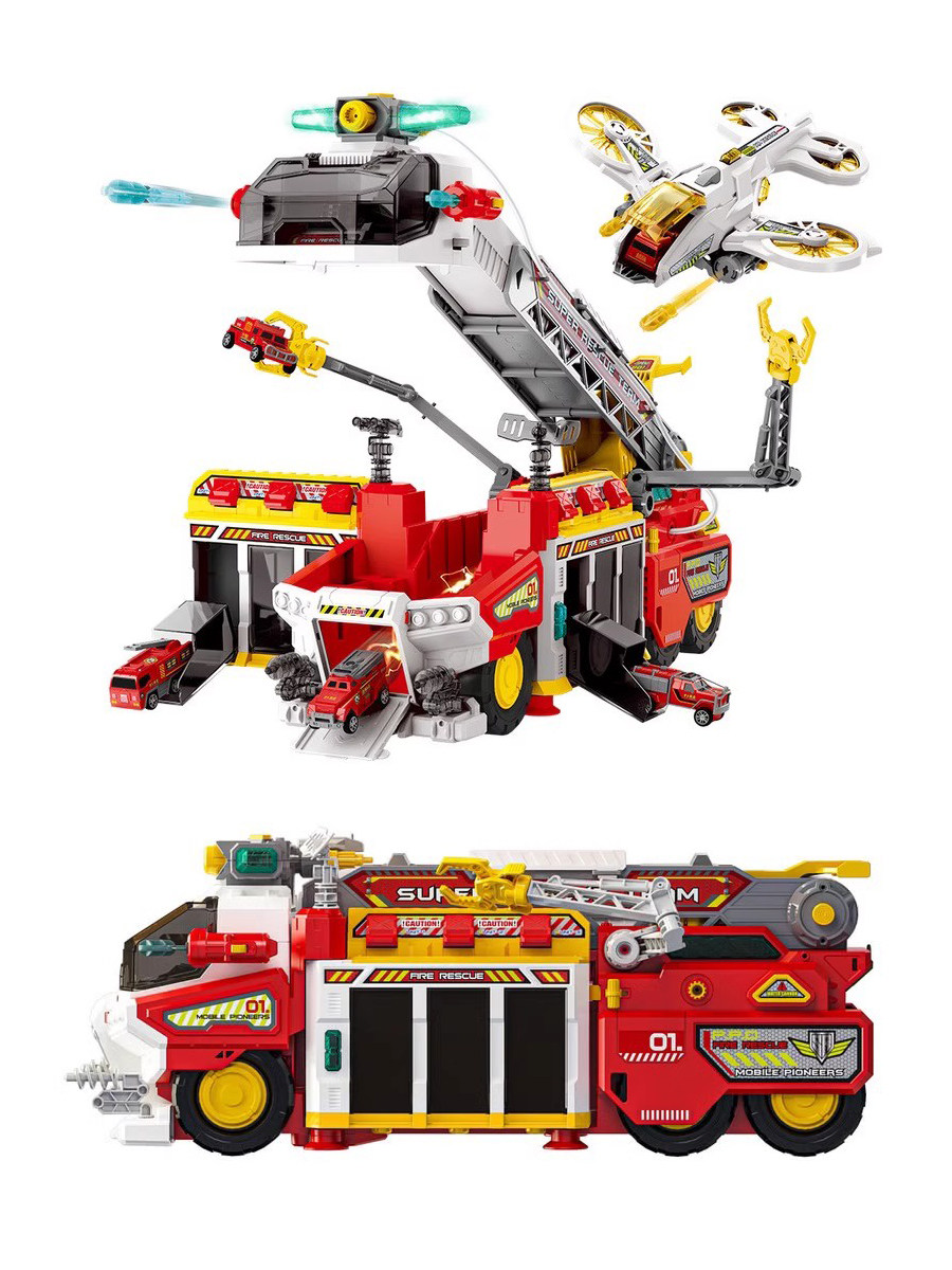 SAM은 소리와 빛 크리스마스 선물로 다기능 경주용 구조 물 스프레이 소방차 장난감 대형 사다리 트럭을 구매합니다