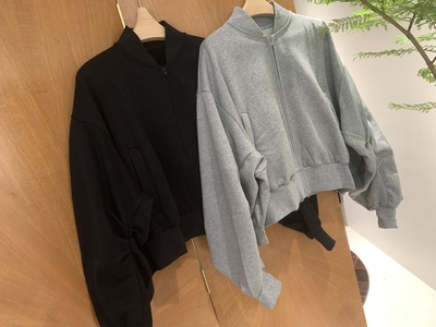 江南by款 立体剪裁上下双拉链薄绒短款显宽松设计感卫衣外套上衣