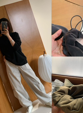 推荐！好裤子防风面料工装裤加绒两穿裤脚抽绳工装裤加厚女休闲裤