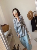 细节显瘦韩国范大卫衣横条纹春款 品质gui上货源 宽松阔版 新