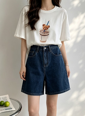 夏季韩版拿铁咖啡印花宽松百搭中长款休闲短袖T恤女圆领上衣套头