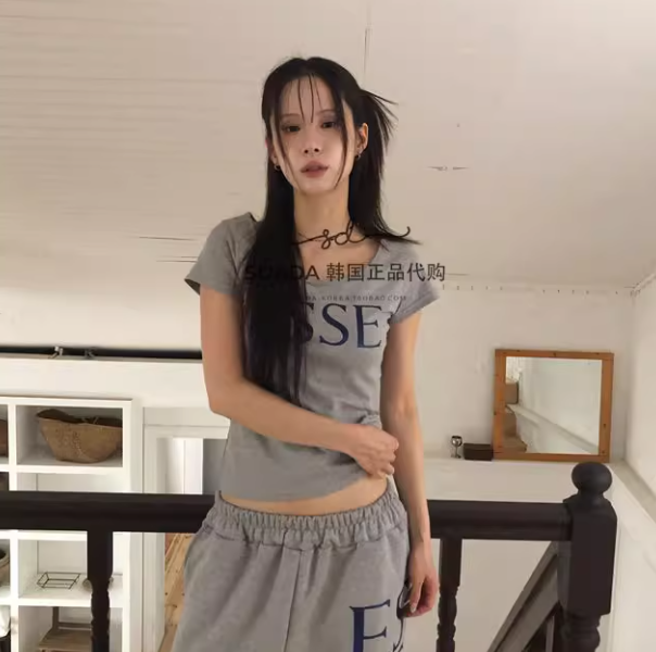 韩国代购棉质印花短袖T恤女款