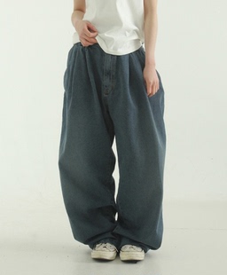 balloon unisex pants banding denim tuck two 22A 韩国代购