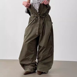 foldable paper cotton 韩国代购 pants绑带宽松长裤 strap 26A