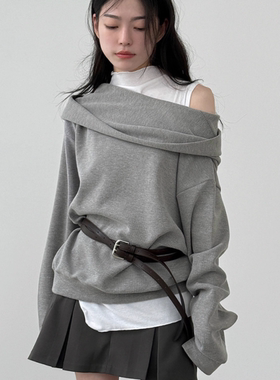 韩国代购25F/W off shoulder golgi hood mtm 露肩针织卫衣