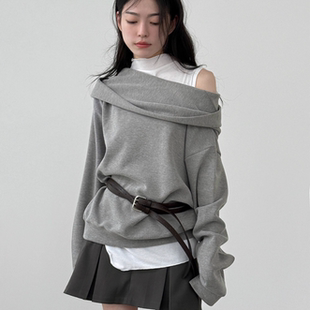 off shoulder golgi 韩国代购 mtm hood 露肩针织卫衣 25F