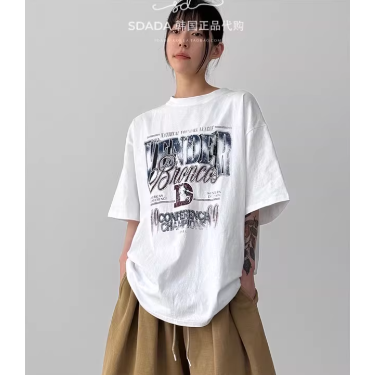 韩国代购26A/W  printed cotton half tee 字母印花棉质T恤上衣