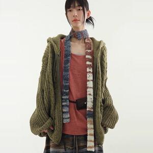 韩国代购24F/W cable knit hood zip-up (unisex) 针织拉链帽衫