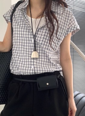 韩国代购25S/S ROLL UP CHECK SHIRT 短袖格子衬衫
