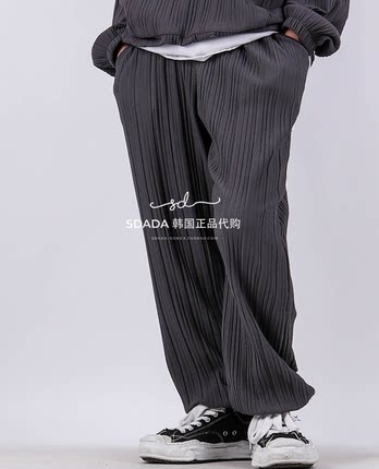 韩国代购21F/W PLEATED SETUP WIDE PANTS 褶皱宽松长裤 男女同款