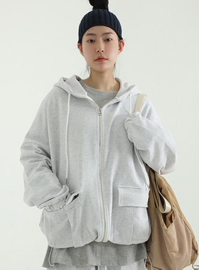 韩国代购21S/S cargo pocket string hood zip-up 工装拉链帽衫