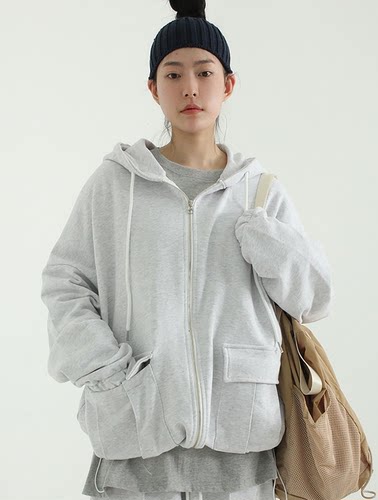 韩国代购工装拉链帽衫