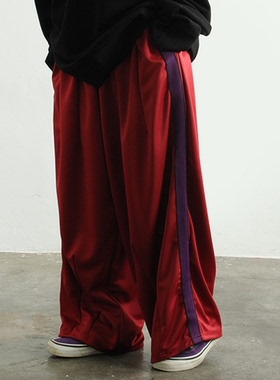 韩国代购19FW pipng track balloon pnats侧拼色条宽松长裤 男女