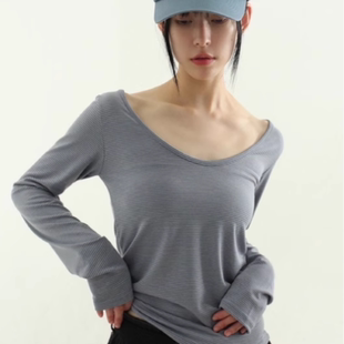 nack 细条纹宽领长袖 tee silket wide stripe pin 24F 韩国代购