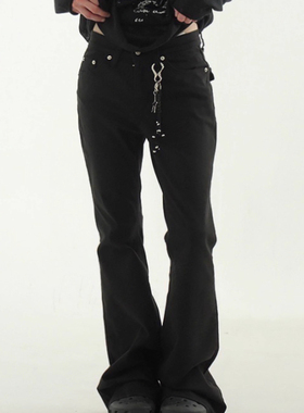 韩国代购25A/W stud cotton boot-cut pants 铆钉喇叭裤