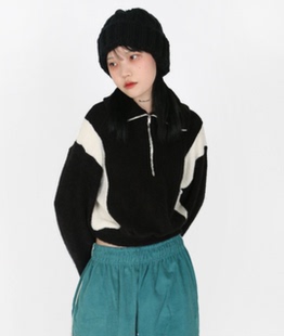 TOWEL ZIP 韩国代购 SWEATERS MTM 撞色拼接半拉链卫衣 22A