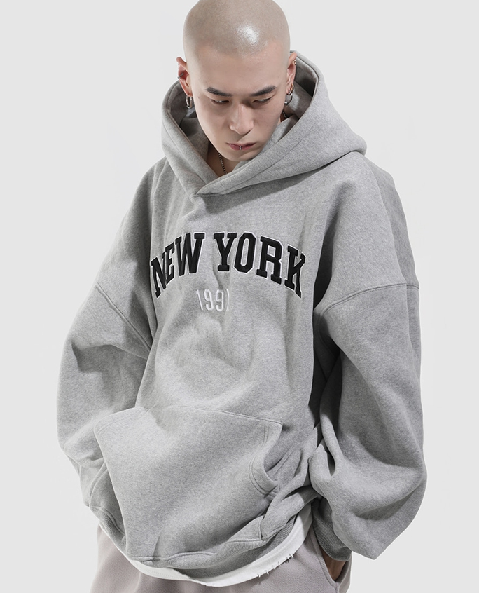 韩国代购21F/W OVERSIZE NEWYORK HOODY 字母帽衫