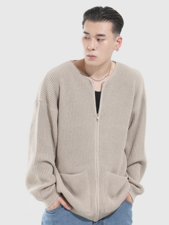 韩国代购22F/W Two-way Knit Zip-Up [3color] 拉链针织开衫毛衣