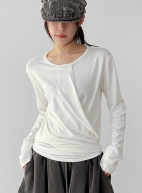 韩国代购25F/W modal unbal wrap tee 设计师长袖T恤