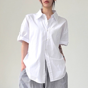 半袖 clean half roll cotton 衬衫 韩国代购 shirt 25s