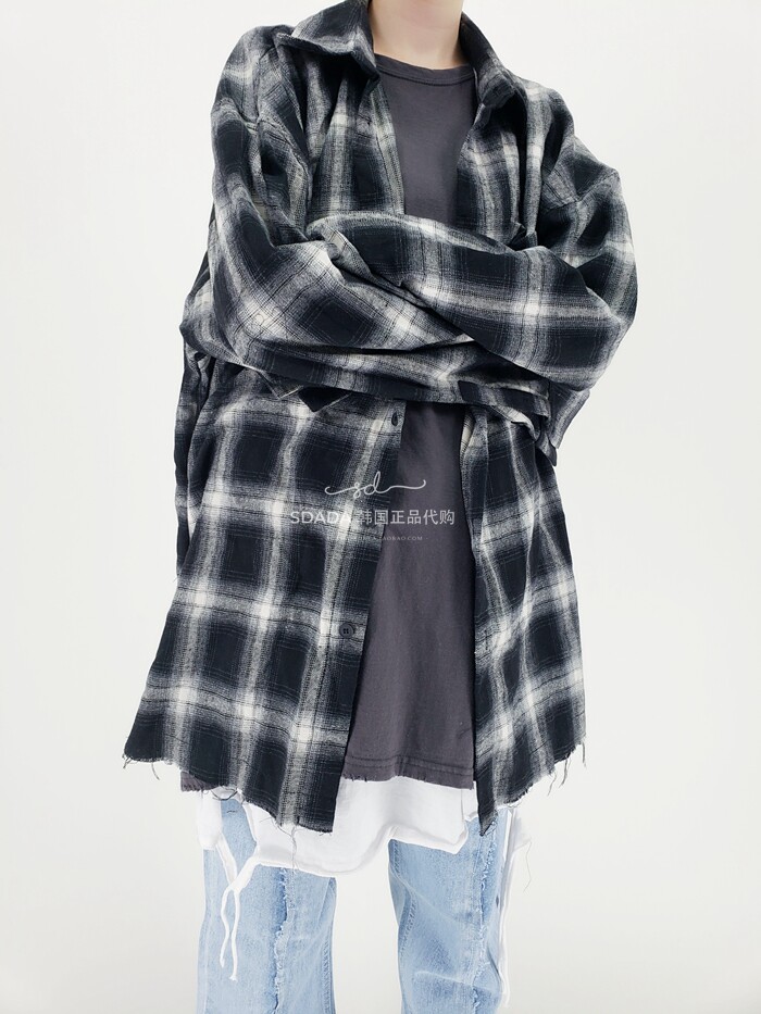 韩国代购18 Rough cuthing over check shirts 宽松混色格子衬衫