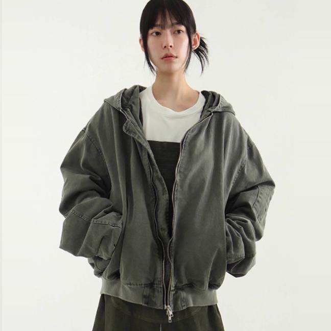 韩国代购24 pigmented MA-1 quilting hood jumper 做旧连帽夹克