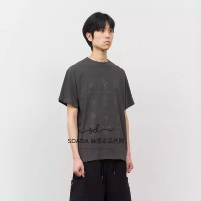 韩国代购设计师做旧印花T恤上衣