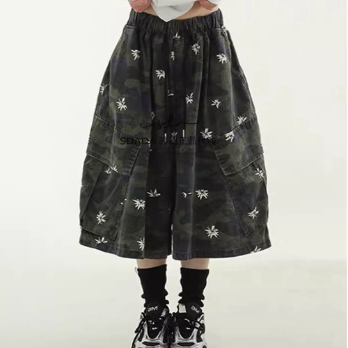 韩国代购花朵工装半腿裤短裤宽松