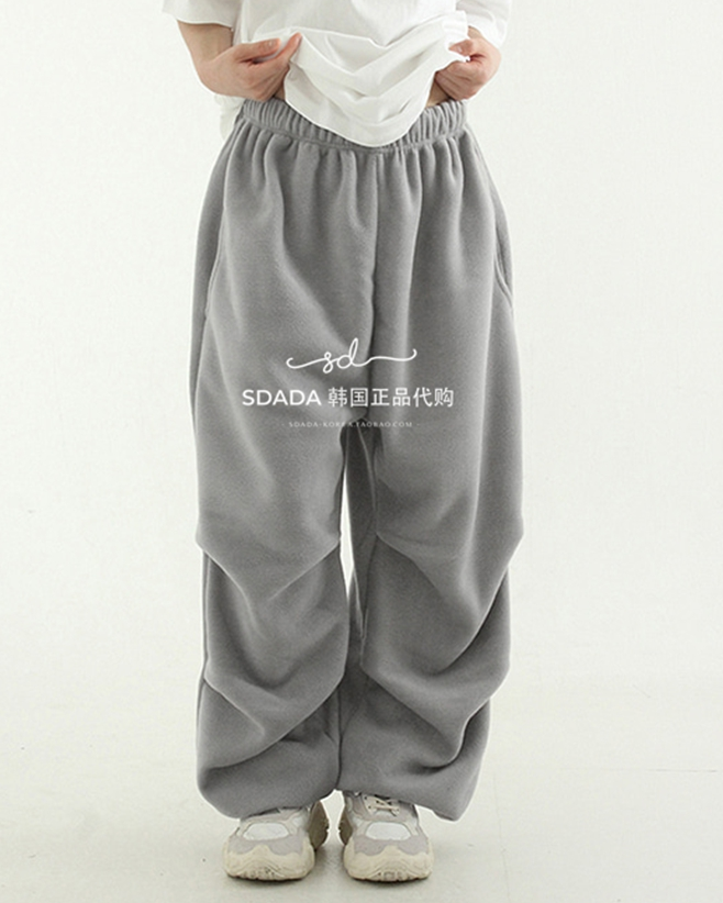 韩国代购长裤摇粒绒宽松中性风